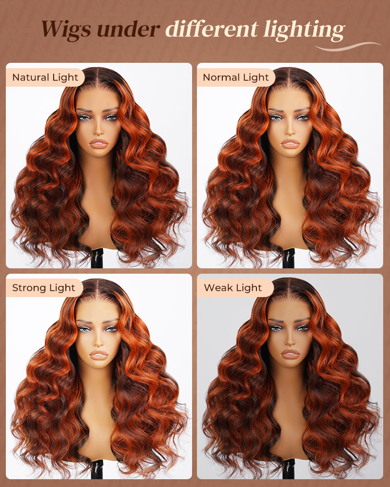 Arabella 13x6 Three-Go™ Auburn Highlights Brown Hair Glueless Wig Loose Body Wave With Drawstring