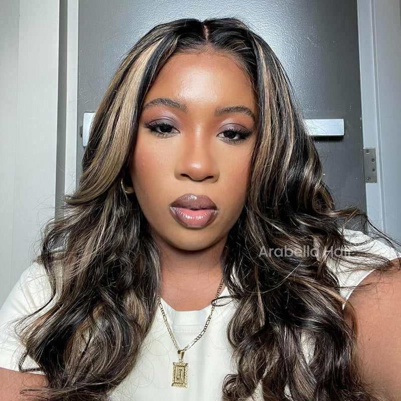 【BOGO】13x4 Glueless Lace Front Balayage Highlights Colored Body Wave Human Hair Wigs