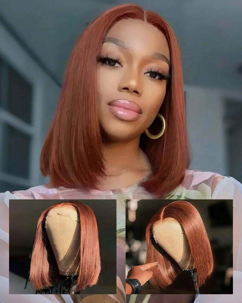 Arabella 6x5 Invisible Knots & 13x4 Frontal Lace Reddish Brown Straight Bob Wig Pre-cut Lace Beginner Friendly