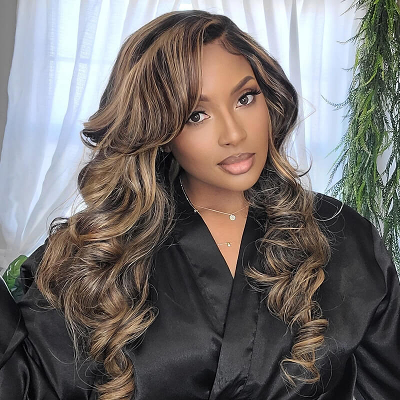 Balayage 13x4 Lace Front Body Wave Wig Highlights Colored High Density Human Hair Wigs