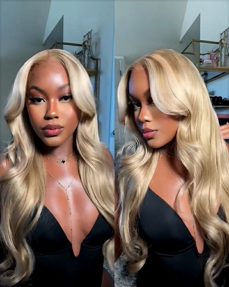 Arabella 13x6 Three-Go™ Extra Long Blonde Khaki Highlight Glueless Loose Body Wave With Drawstring 100% Human Hair Wig
