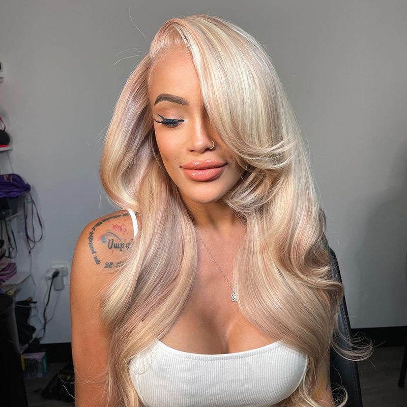 Body Wave Brown Wig with Blonde Highlights Natural 13x4 Lace Front Human Hair Wigs