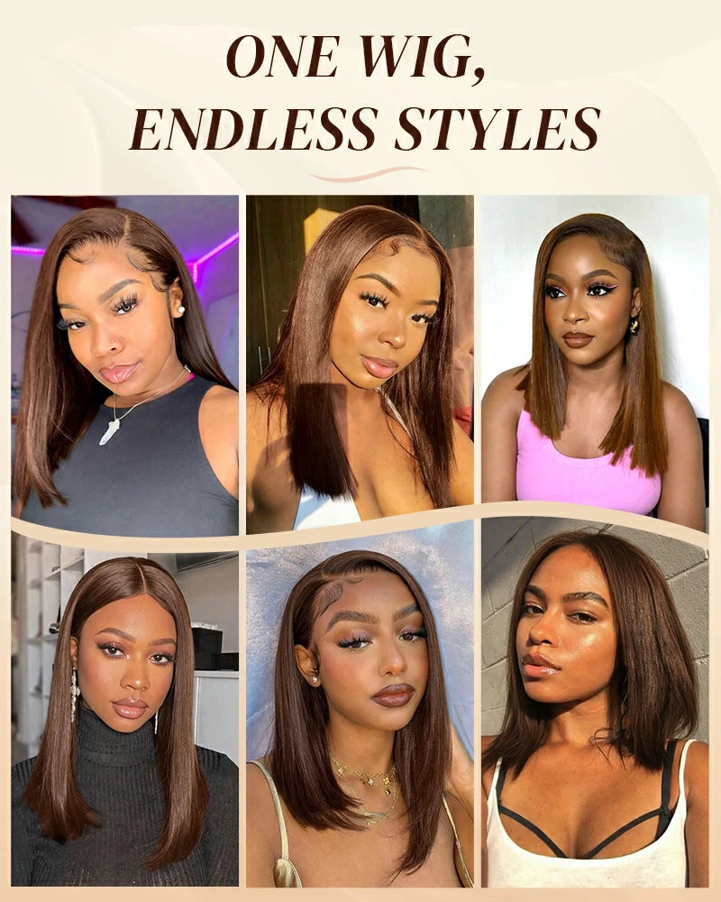 Arabella 13x6 Three-Go™ 250% Density Chocolate Brown Glueless Wig Straight Bob Wig With Drawstring