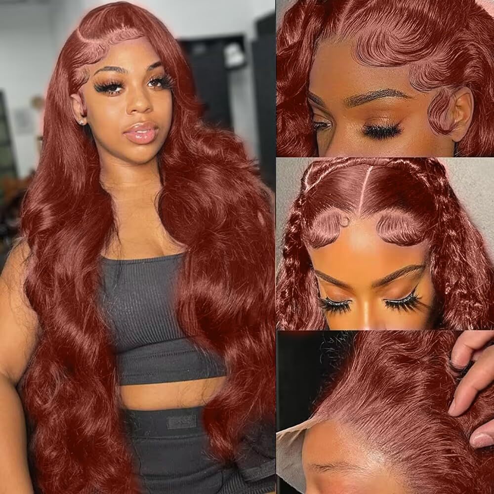6x5 Pre-Cut Lace Dark Ginger Brown Colored C Part Wear&Go Glueless Loose Body Wave Human Hair Wigs