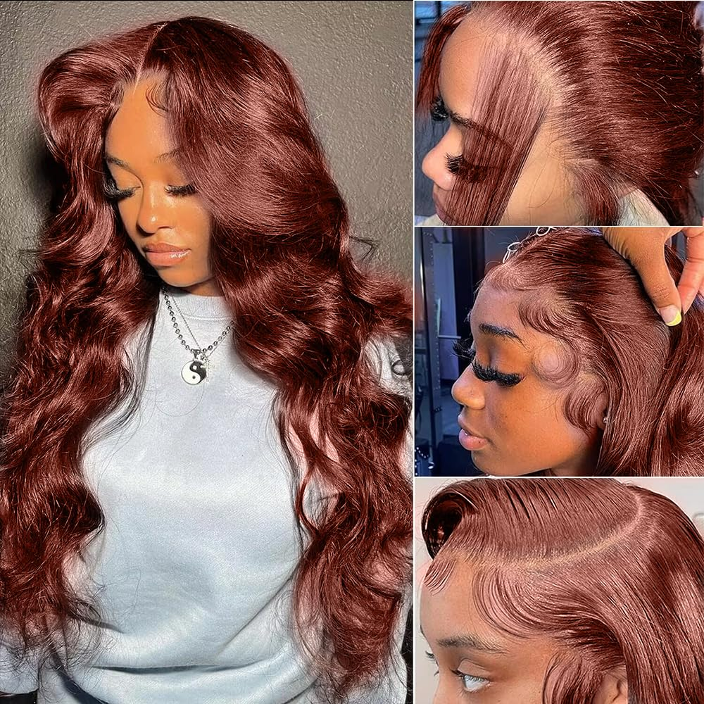 6x5 Pre-Cut Lace Dark Ginger Brown Colored C Part Wear&Go Glueless Loose Body Wave Human Hair Wigs