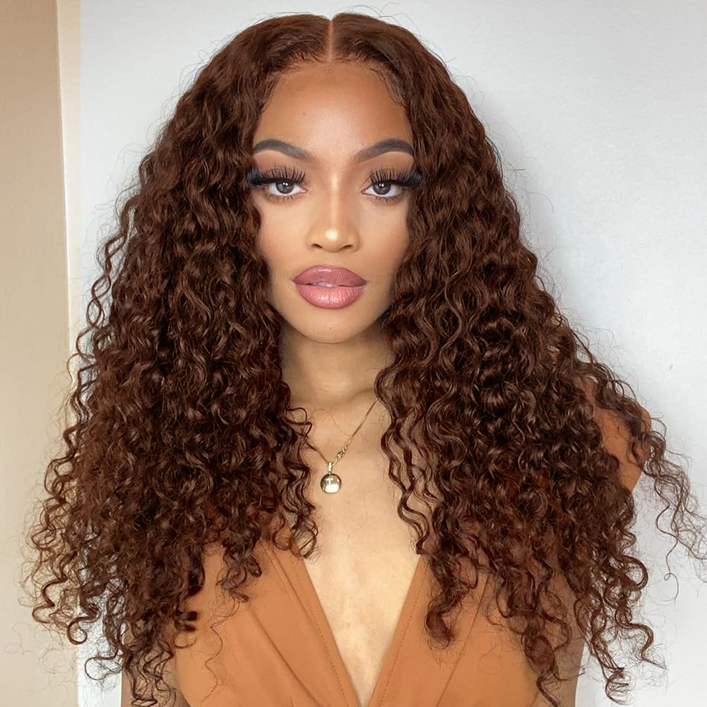 6x5 Glueless Chestnut Dark Brown Glueless Lace Deep Wave Wear& Go Pre Plucked Human Hair Wigs