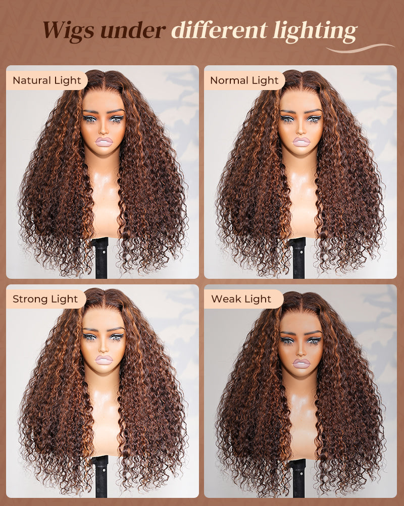 Dark Brown With Highlights Water Wave Wig