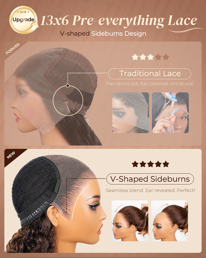 Dark Brown With Highlights Water Wave Wig