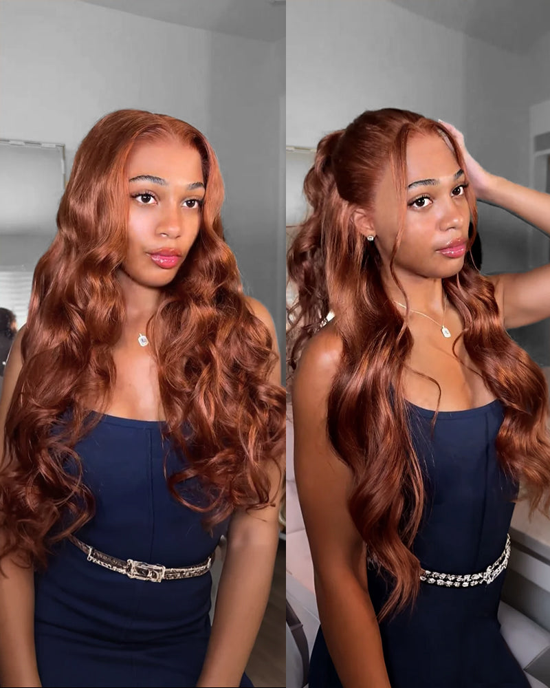 Arabella 13x6 Three-Go™ Dark Copper Ginger Glueless Wig Loose Body Wave With Drawstring 100% Human Hair Wig