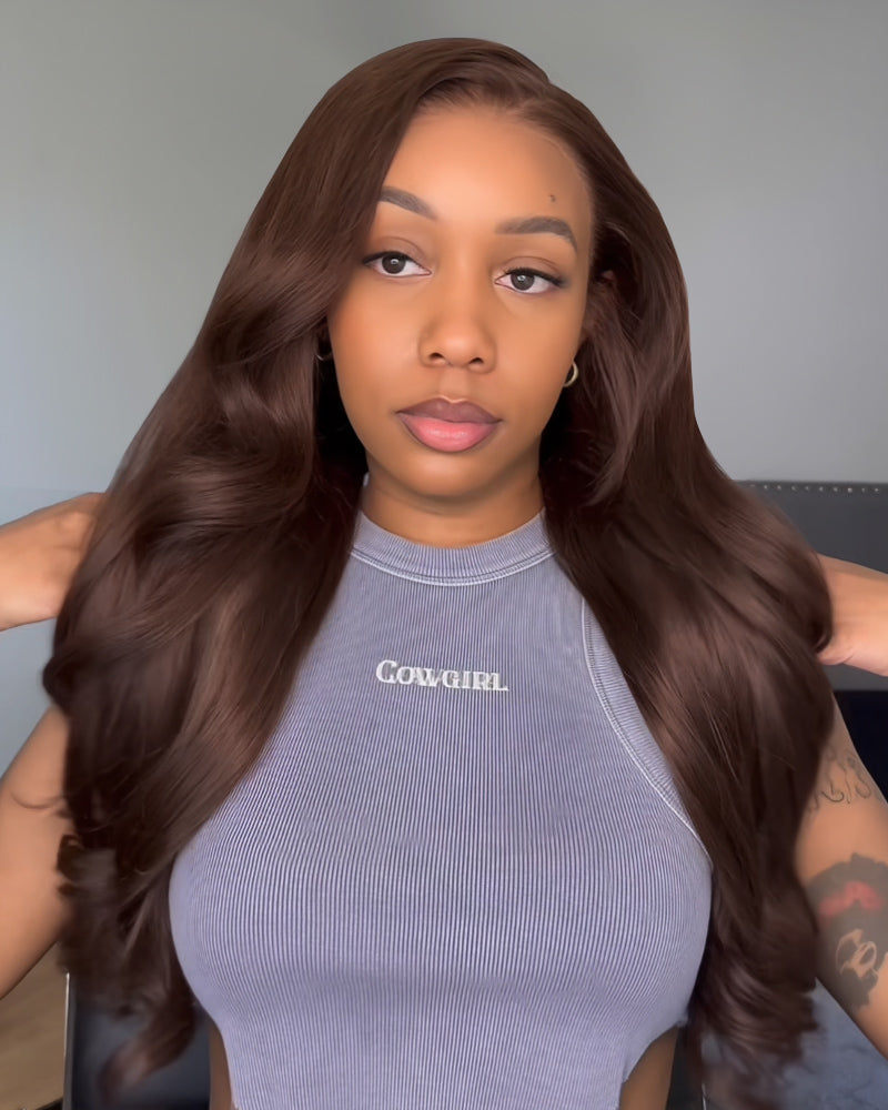 Close-up: 13x6 lace front chocolate brown human hair wig, natural texture