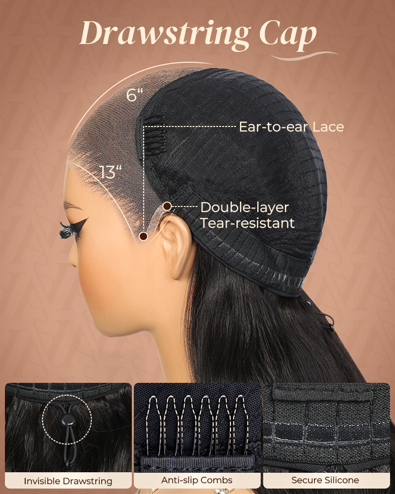 Value Set | Arabella 13x6 Three-Go™ Glueless Wig Silky Straight With Drawstring Natural Black 100% Human Hair Wig