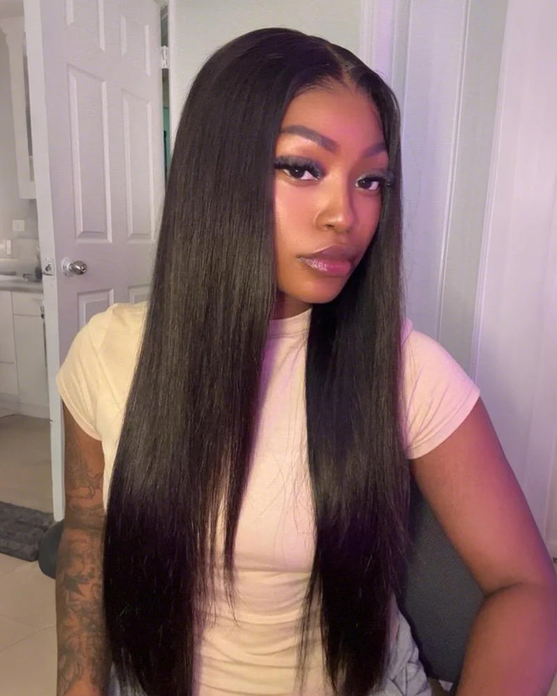 arabella black long straight hair wig: 13x6 hd lace free part frontal wig and invisible drawstring wig
