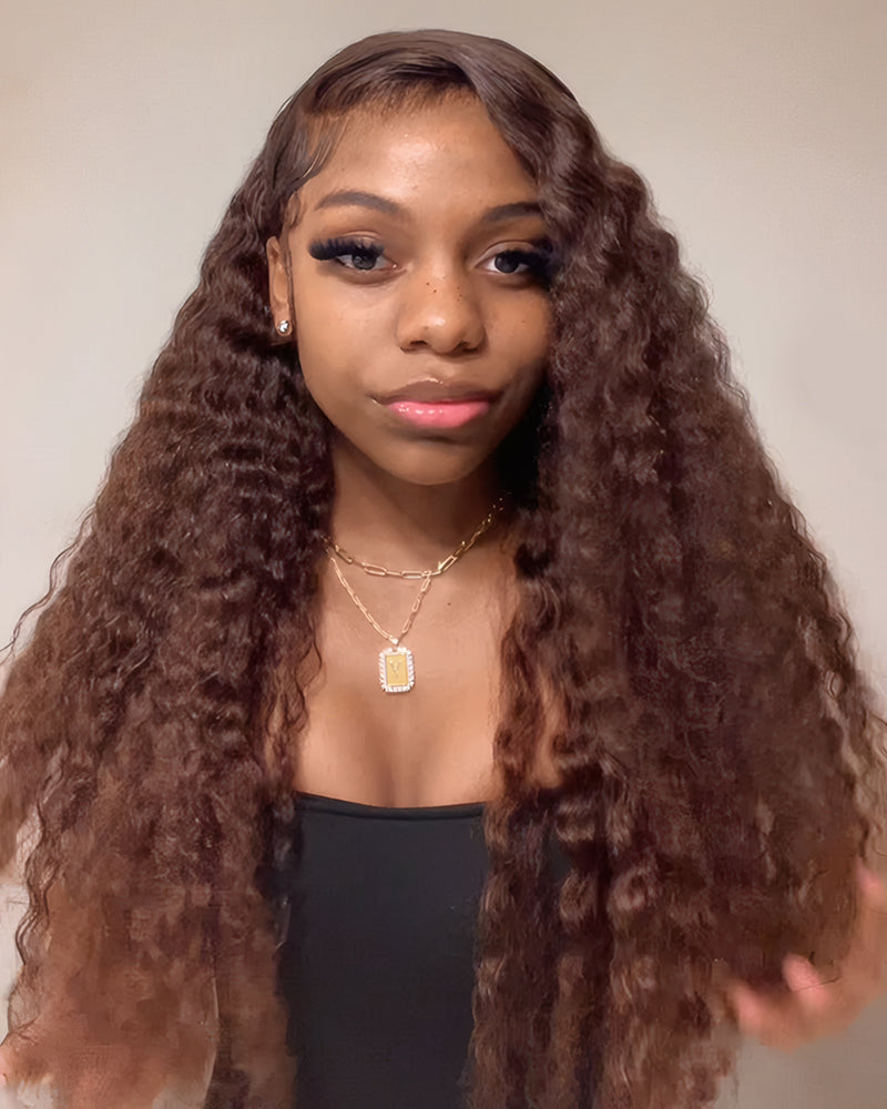 Pure-Luxe™ Dark Brown Colored Water Wave Pre-Cut 13x6 Lace Ultra-Dense Glueless Human Hair Wig
