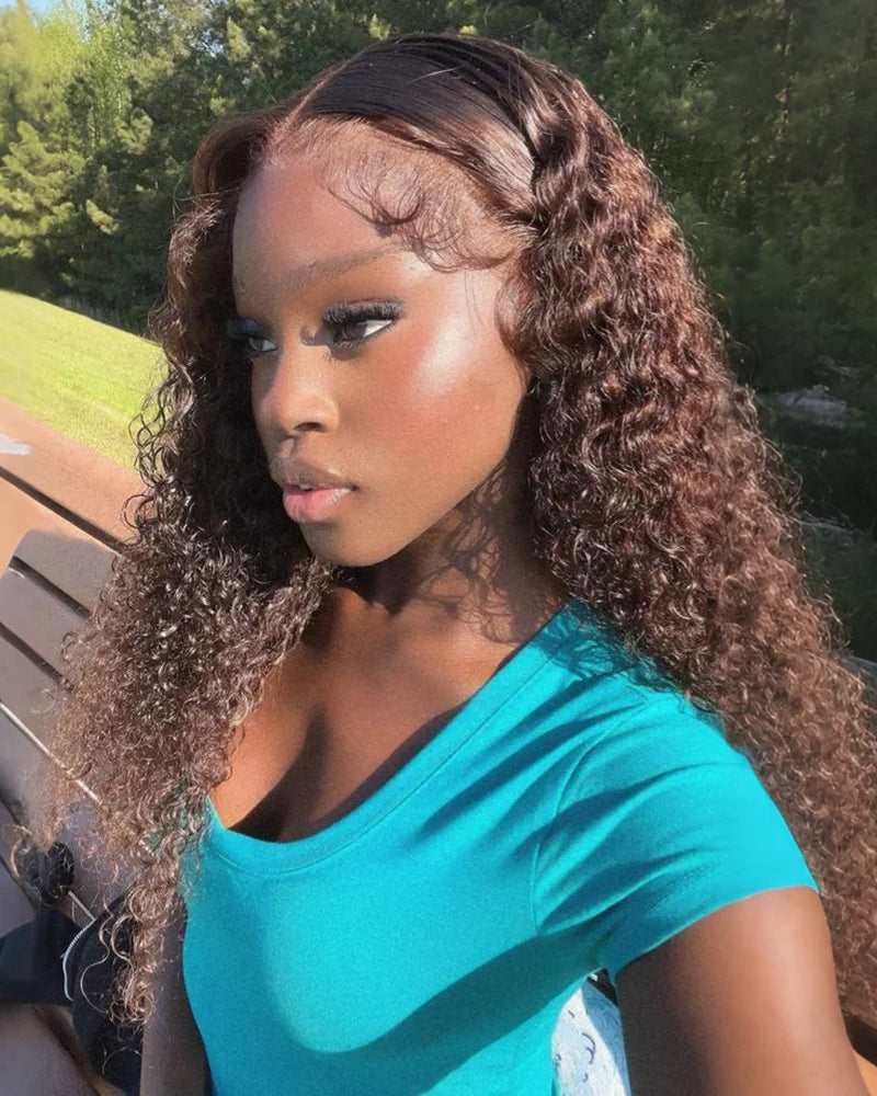 Pure-Luxe™ Dark Brown Colored Water Wave Pre-Cut 13x6 Lace Ultra-Dense Glueless Human Hair Wig