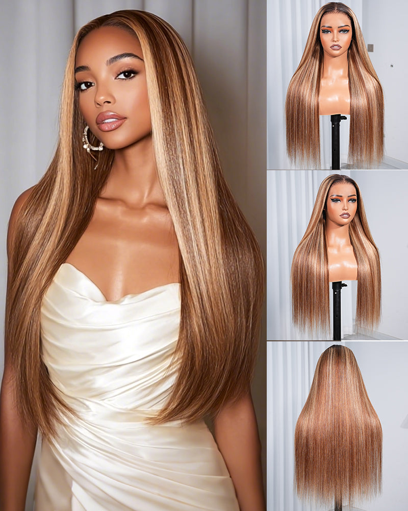 Arabella 13x6 Three-Go™ Ombre Highlight Honey Blonde Glueless Wig Silky Straight With Drawstring 100% Human Hair Wig