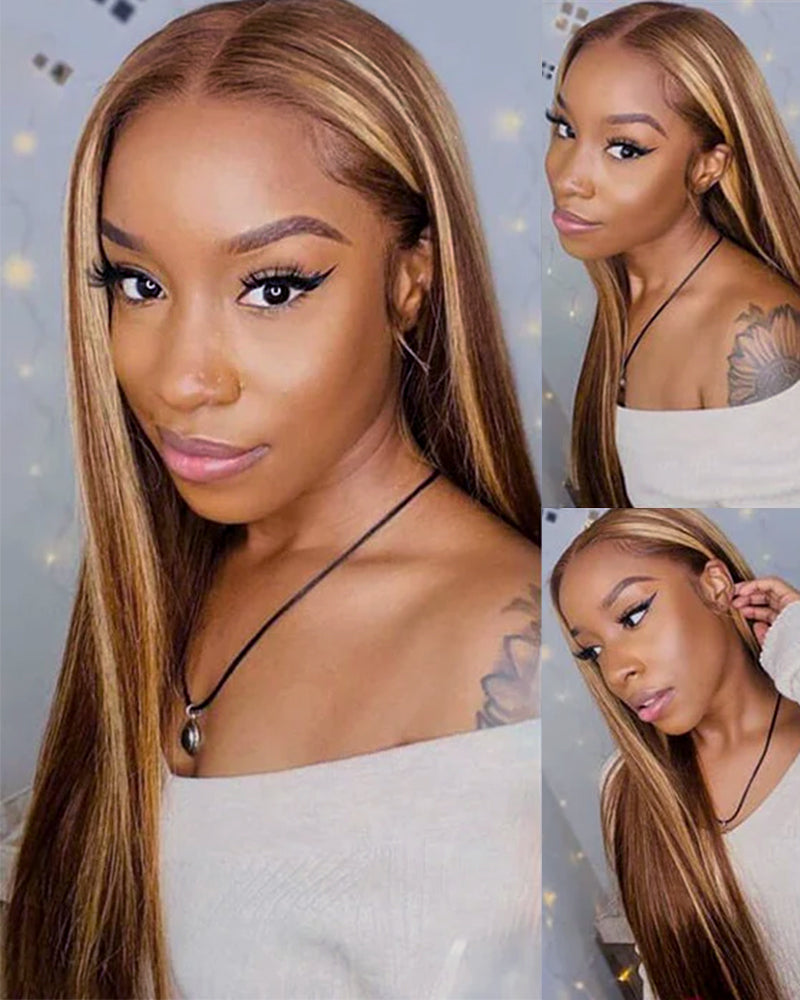 Arabella 13x6 Three-Go™ Ombre Highlight Honey Blonde Glueless Wig Silky Straight With Drawstring 100% Human Hair Wig