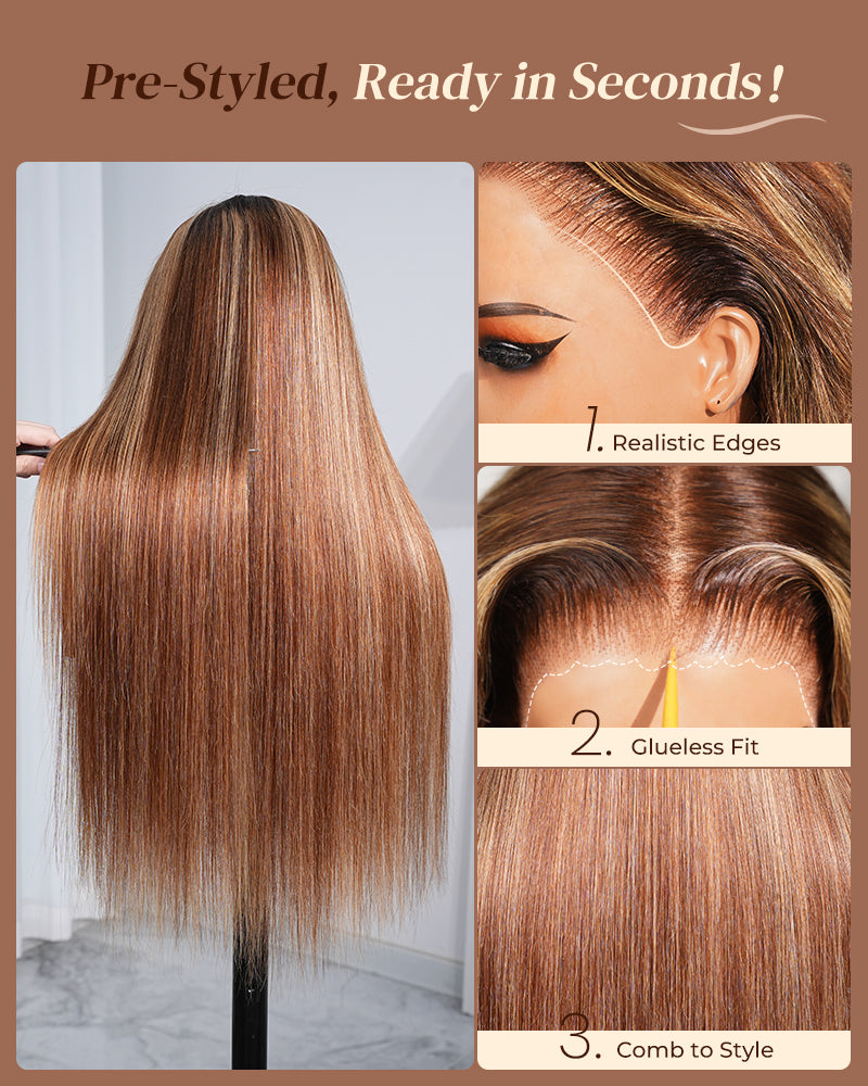 Arabella 13x6 Three-Go™ Ombre Highlight Honey Blonde Glueless Wig Silky Straight With Drawstring 100% Human Hair Wig