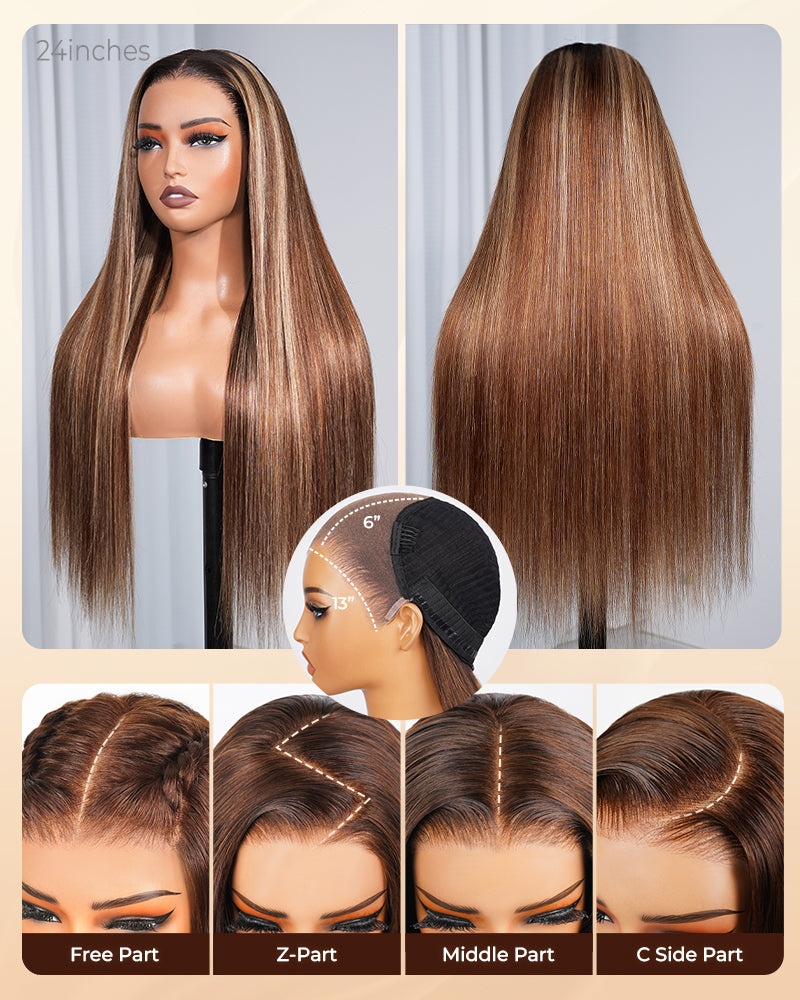 【VIP Offer】Arabella 13x6 Three-Go™ Ombre Highlight Honey Blonde Glueless Wig Silky Straight With Drawstring 100% Human Hair Wig