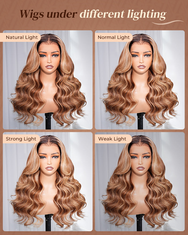 Arabella 13x6 Three-Go™ Ombre Highlight Honey Blonde Glueless Wig Body Wave With Drawstring 100% Human Hair Wig