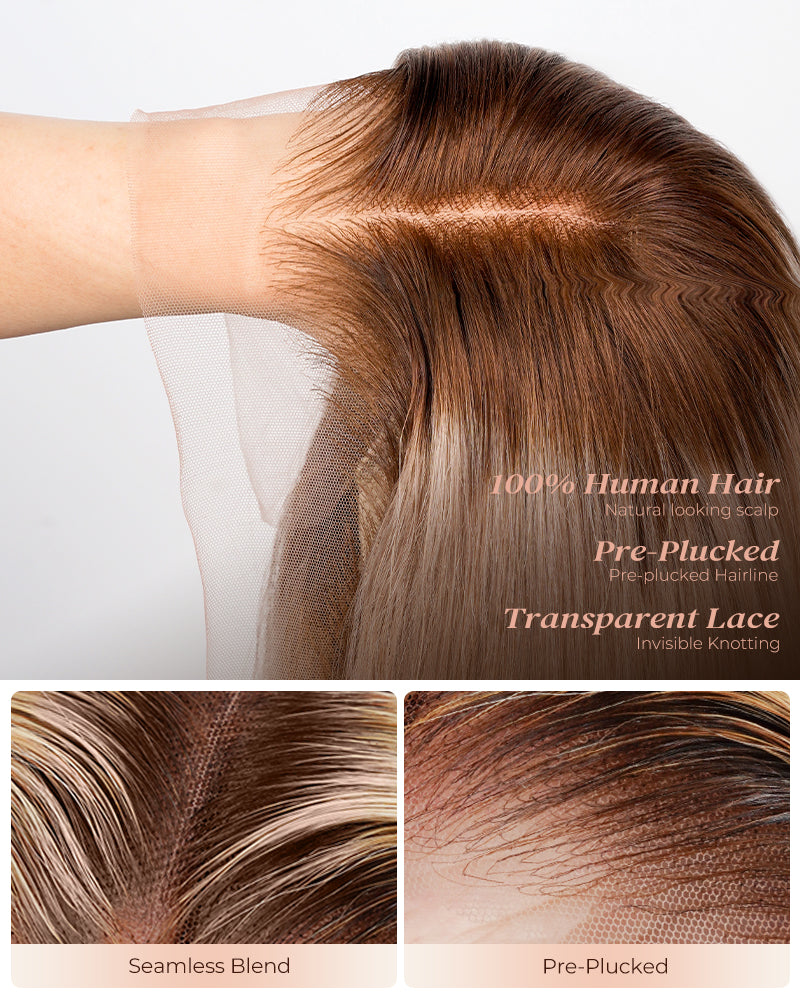 Ash Blonde with Dark Roots Ombre Color Blowout In Wavy 13x4 Lace Front Human Hair Wig Free Part