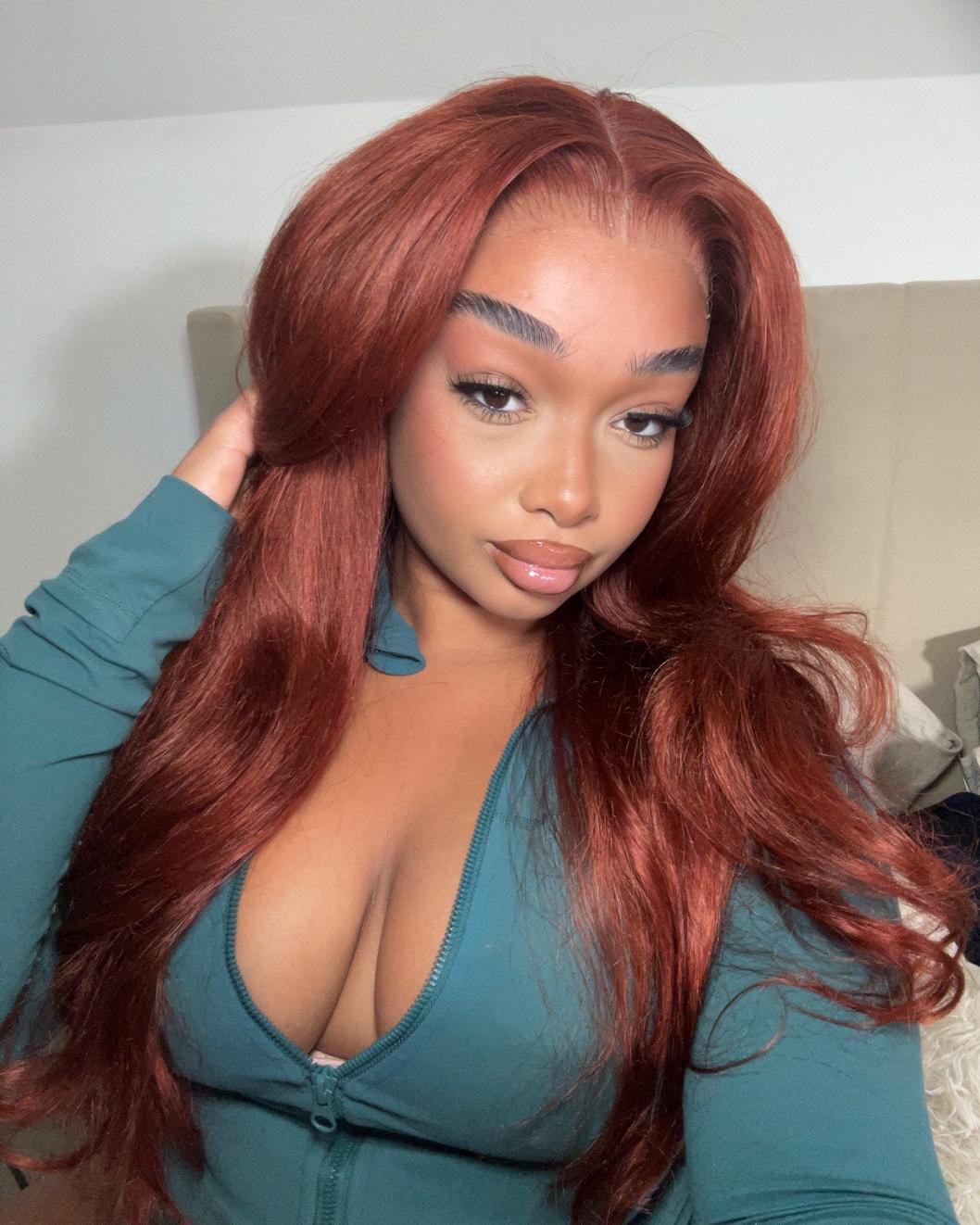 Reddish Auburn Brown Color Body Wave 13x4/6x5 Pre-cut Lace Front Human Hair Wig