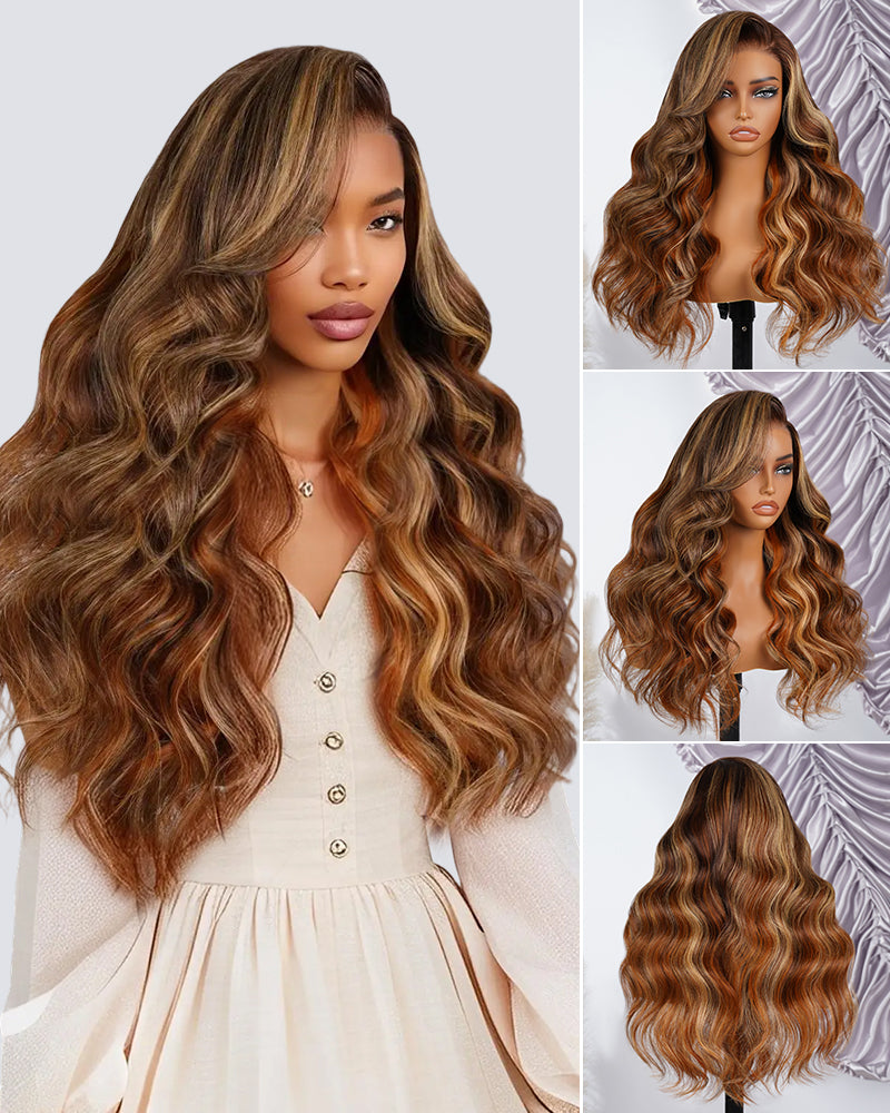 Arabella 6x5/13x6 Glueless Wig Brown Ombre Highlights Loose Body Wave Wig Pre-cut Lace Beginner Friendly