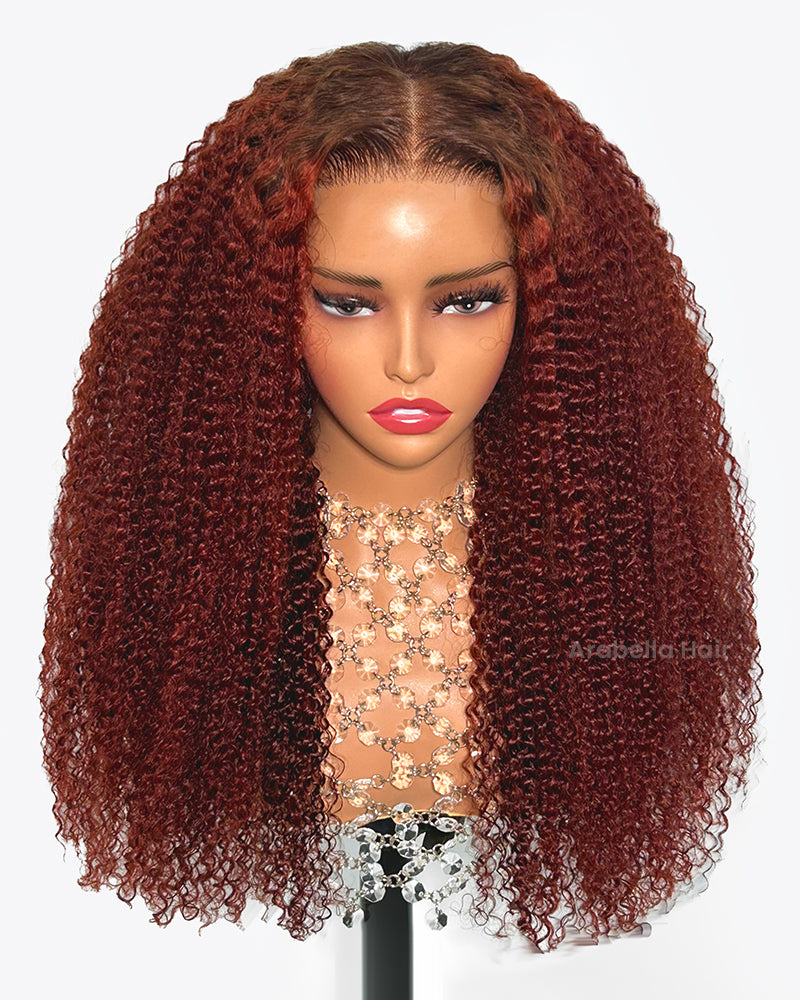 26"HD= $225 | Arabella 6x5 invisible knots Glueless Reddish Brown Ombre Kinky Curly Wig Pre-cut Lace Beginner Friendly