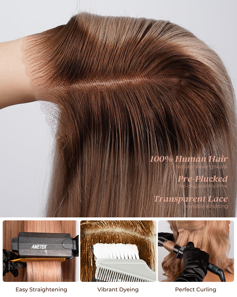 Arabella 6x5 invisible knots Glueless Ash Blonde Ombre Straight Bob Wig Pre-cut Lace Beginner Friendly