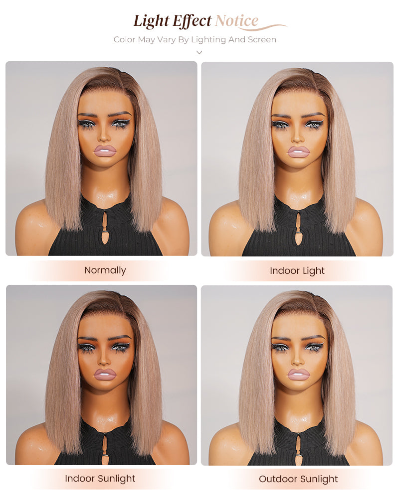 Arabella 6x5 invisible knots Glueless Ash Blonde Ombre Straight Bob Wig Pre-cut Lace Beginner Friendly