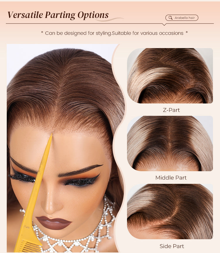 【$299 = 2 WIGS】Arabella 6x5 invisible knots Glueless Ash Blonde Ombre Colored Wig Straight Bob Wig Pre-cut Lace Beginner Friendly