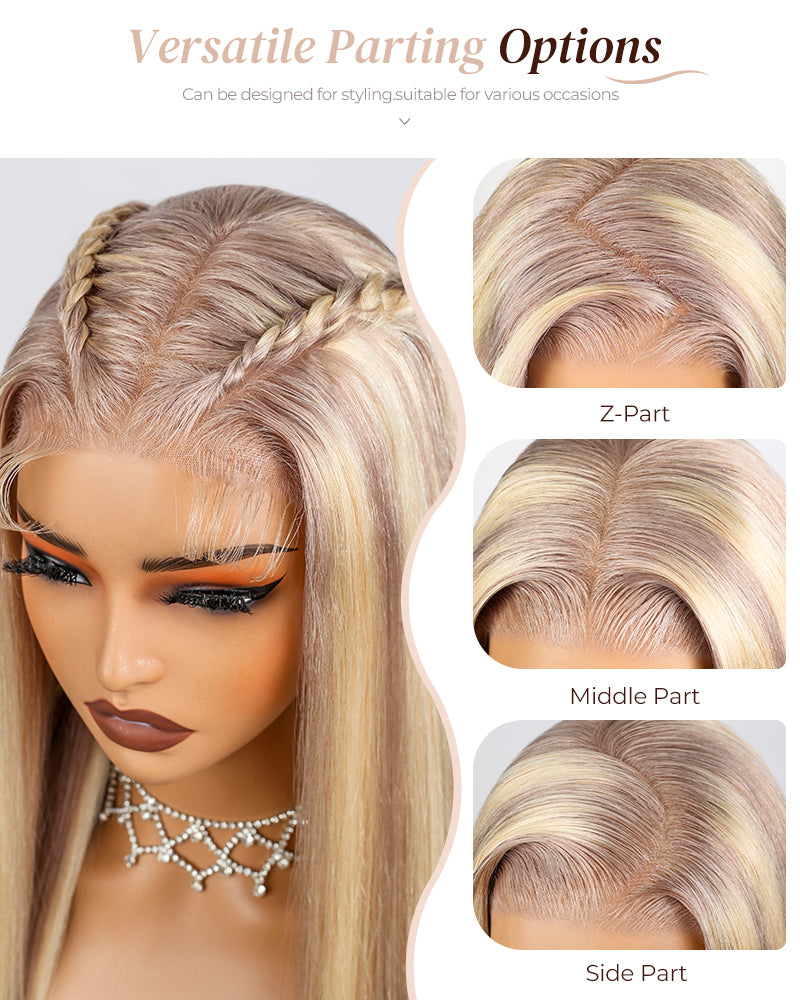 Arabella 6x5 Invisible Knots Glueless Blonde Highlight Straight Bob Wig Pre-cut Lace Beginner Friendly
