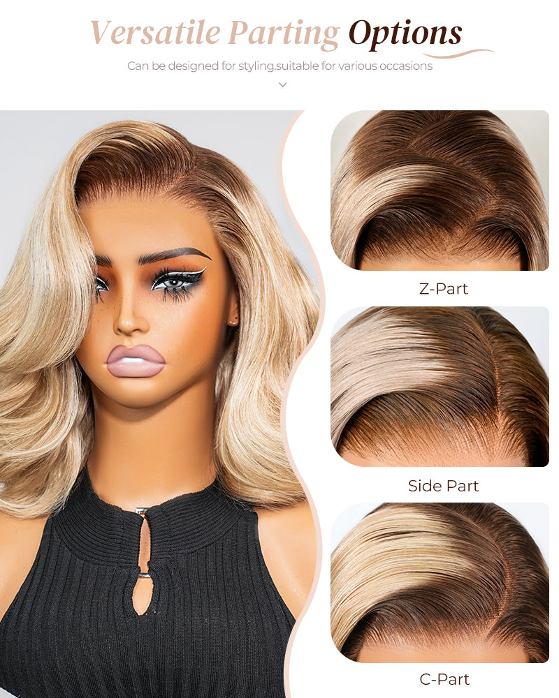 Arabella 6x5 invisible knots Glueless Loose Body Wave Bob Wig Pre-cut Lace Brown Blonde Ombre Beginner Friendly