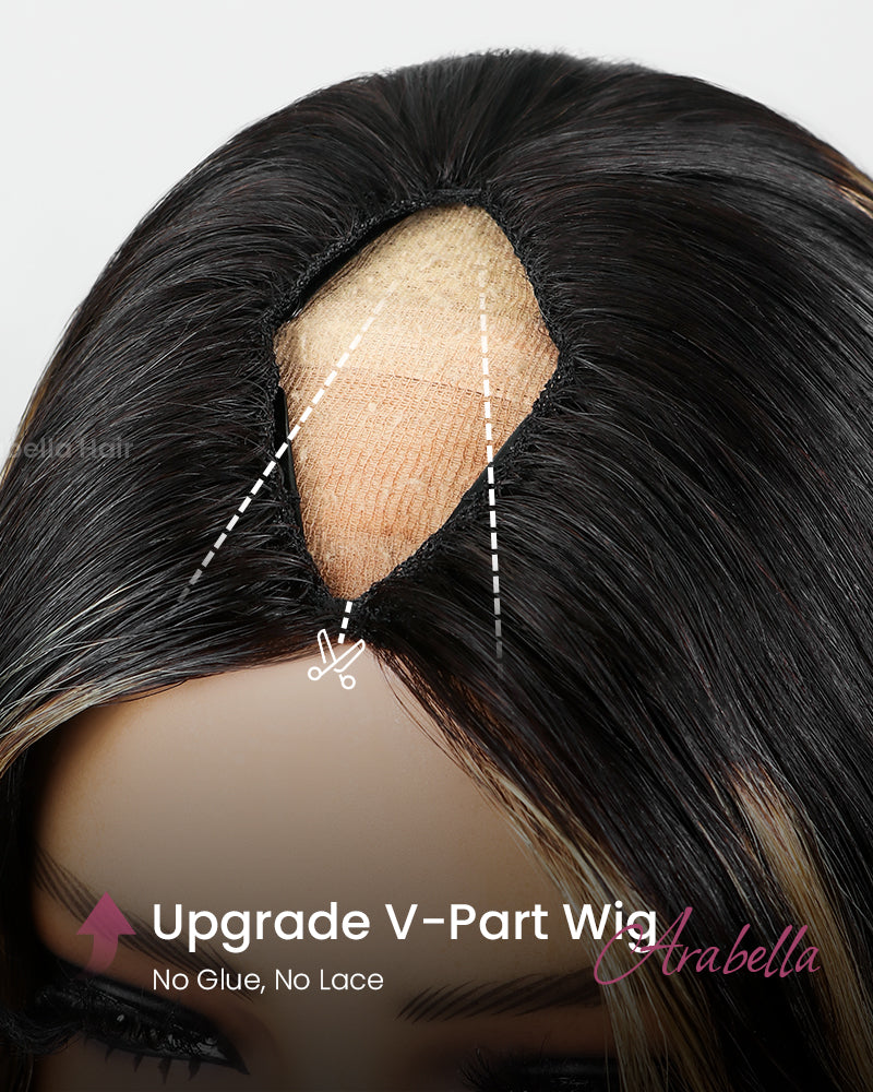 Arabella V-Part Lace Glueless Balayage Highlight Body Wave Wig Invisi Drawstring Clip & Go