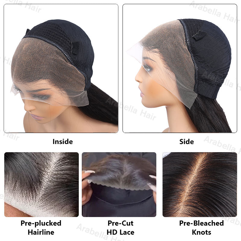 Brown Highlight Color Pre-Cut 13x4 Glueless Lace Front Natural Black Wear&Go Upgrade HD Lace Body Wave Human Hair Wig Beginner-Friendly