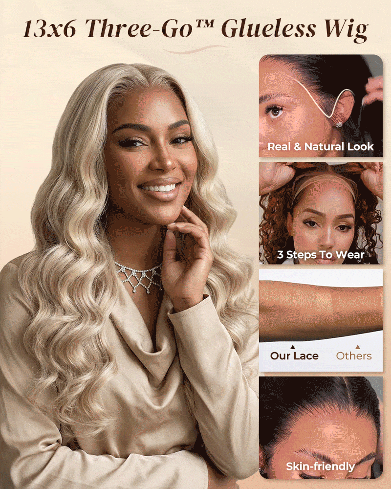 Arabella 13x6 Three-Go™ Glueless Blonde Highlight Loose Body Wave/Silky Straight Wig With Drawstring For Beginner