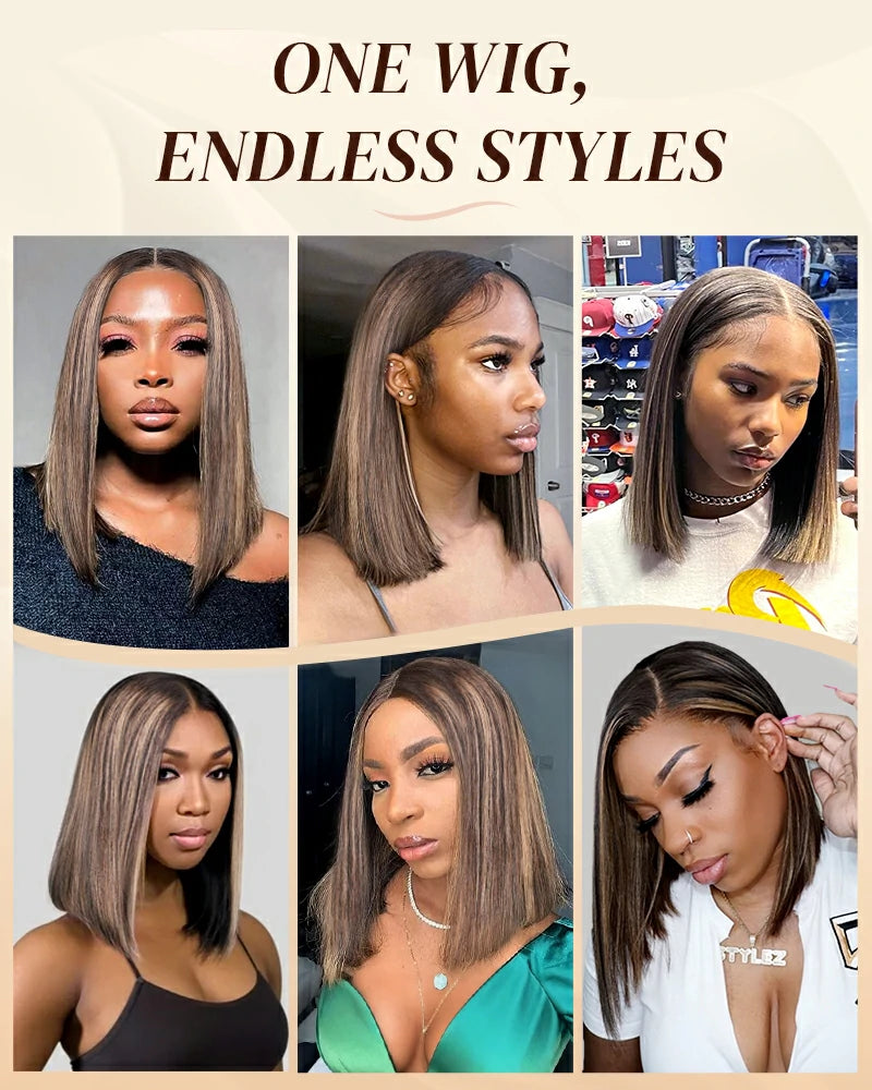 Arabella 13x6 Three-Go™ 250% Density Ombre Platinum Blonde Balayage Highlights Glueless Wig Straight Bob Wig With Drawstring