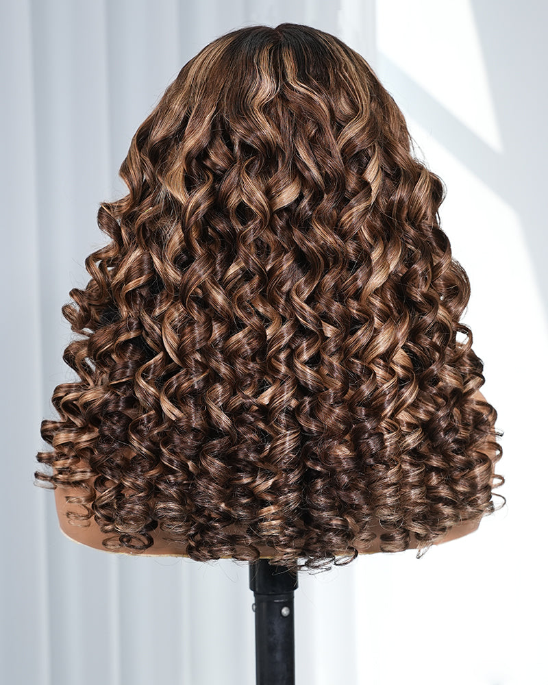 【$299 = 2 WIGS】Arabella 13x6 Three-Go™ Ombre Highlight Honey Blonde Glueless Wig Wand Curl With Drawstring 100% Human Hair Wig