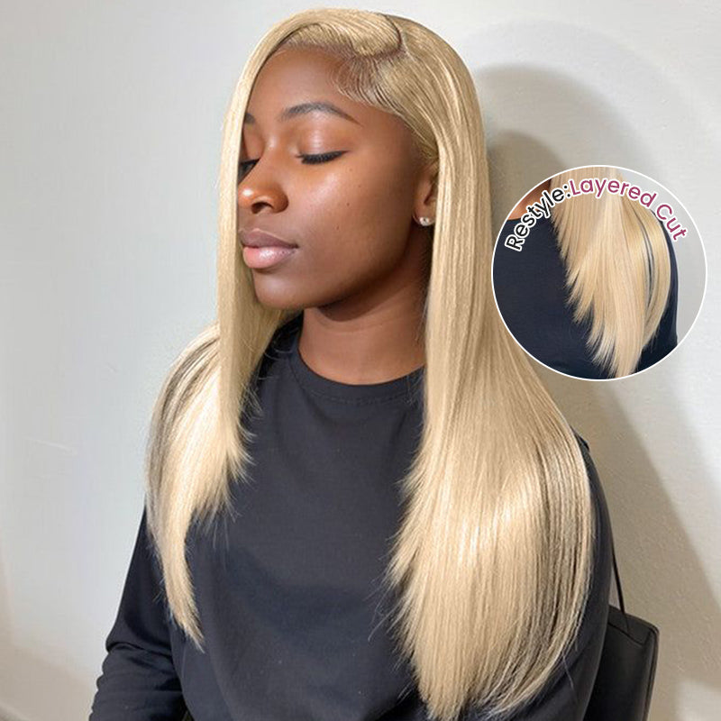 【$299 = 2 WIGS】Arabella 6x5 invisible knots Glueless 613 Blonde Silky Straight Bob Wig Pre-cut Lace Beginner Friendly