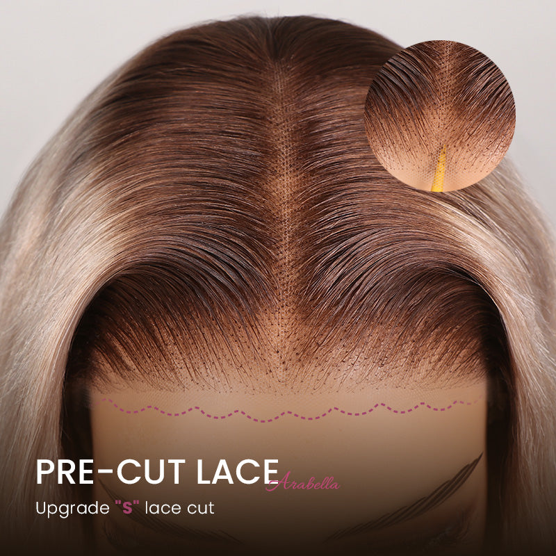 Arabella 6x5 invisible knots Glueless Ash Blonde Ombre Colored Wig Straight Bob Wig Pre-cut Lace Beginner Friendly