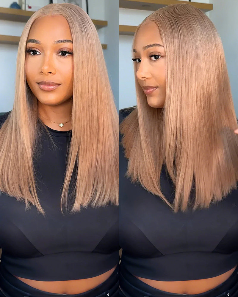 【Bogo Sale】Limited Design Ash Honey Blonde Colored Straight Bob Glueless 6x5 Pre-Cut Lace Human Hair Wigs