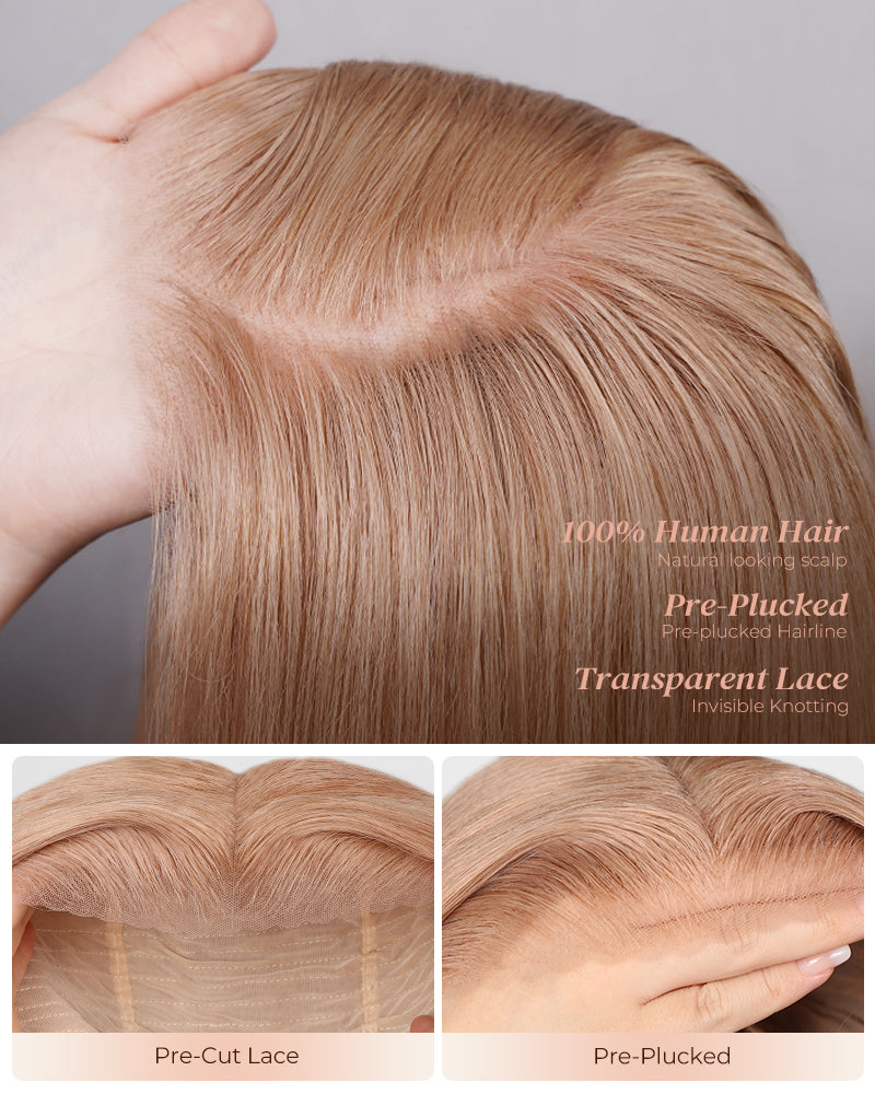 Ash Honey Blonde Color Blowout Wavy 13x4/6x5 Pre-Cut Lace Glueless Human Hair Wig with C-Part Design