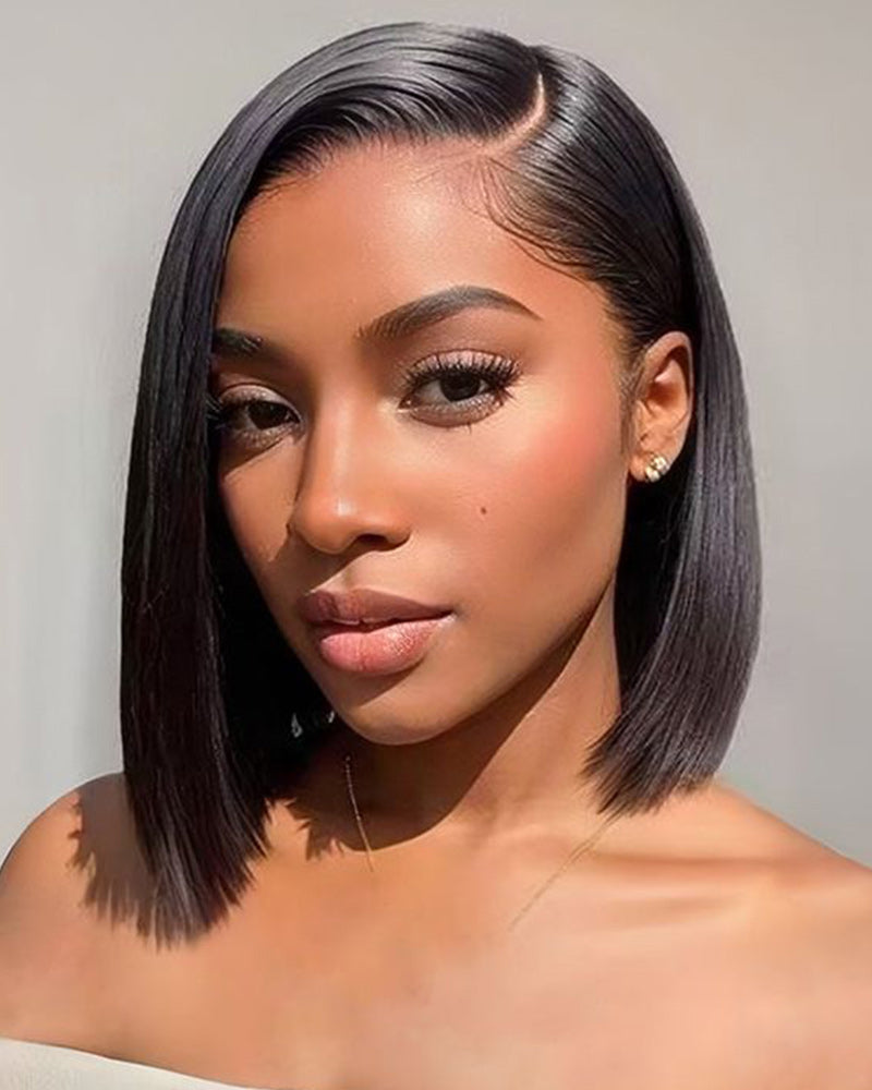 Arabella 6x5 Invisible Knots Glueless & 13x4 Frontal Lace Straight Bob Wig Pre-cut Lace Natural Black Beginner Friendly