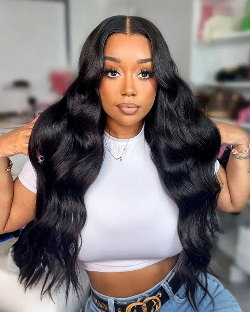 Black body wave lace front wig, 13x6 glueless human hair