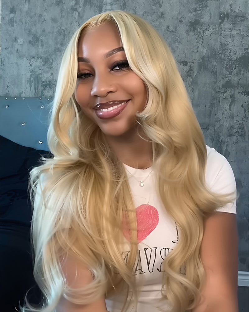 Arabella 13x6 Three-Go™ Extra Long Blonde Khaki Highlight Glueless Loose Body Wave With Drawstring 100% Human Hair Wig