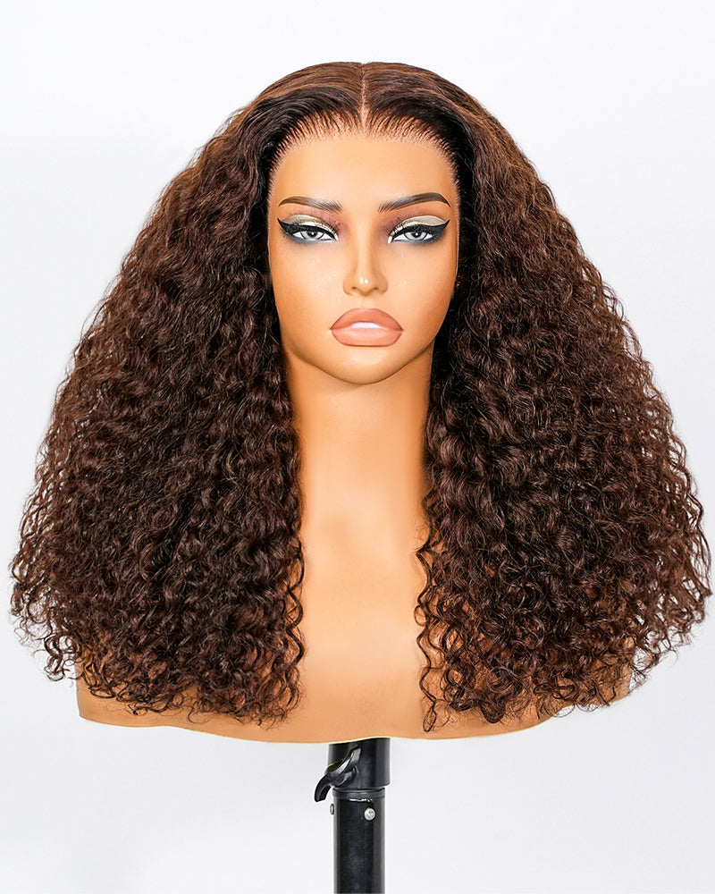 Pure-Luxe™ Dark Brown Colored Water Wave Pre-Cut 13x6 Lace Ultra-Dense Glueless Human Hair Wig