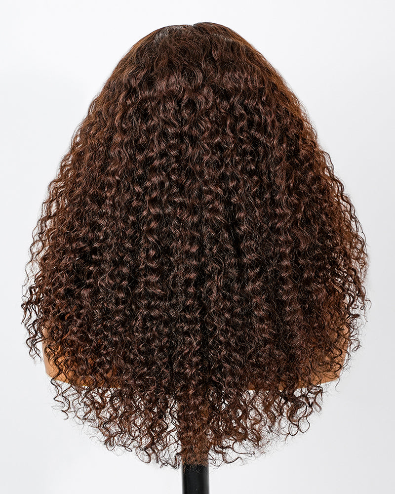 Pure-Luxe™ Dark Brown Colored Water Wave Pre-Cut 13x6 Lace Ultra-Dense Glueless Human Hair Wig