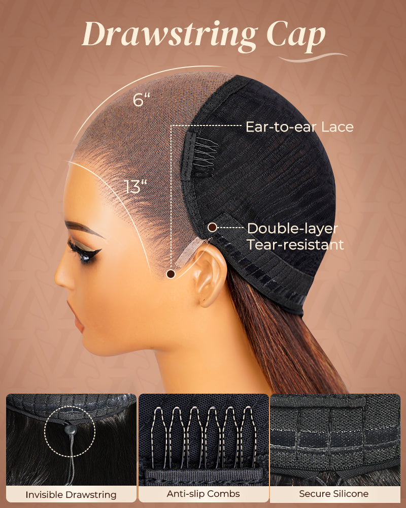 Pure-Luxe™ Dark Brown Colored Water Wave Pre-Cut 13x6 Lace Ultra-Dense Glueless Human Hair Wig