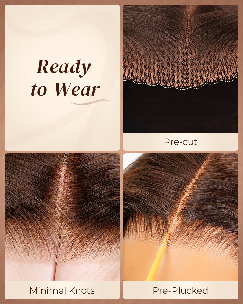 Pure-Luxe™ Dark Brown Colored Water Wave Pre-Cut 13x6 Lace Ultra-Dense Glueless Human Hair Wig