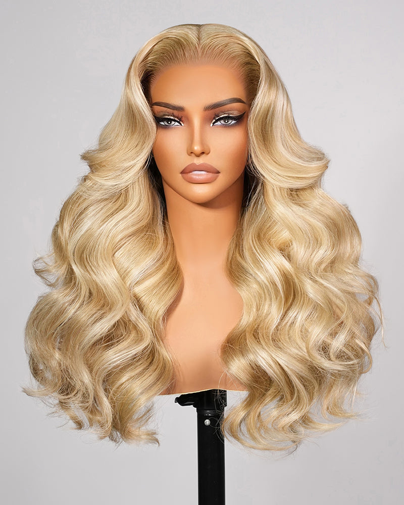 Arabella 13x6 Three-Go™ Extra Long Blonde Khaki Highlight Glueless Loose Body Wave With Drawstring 100% Human Hair Wig