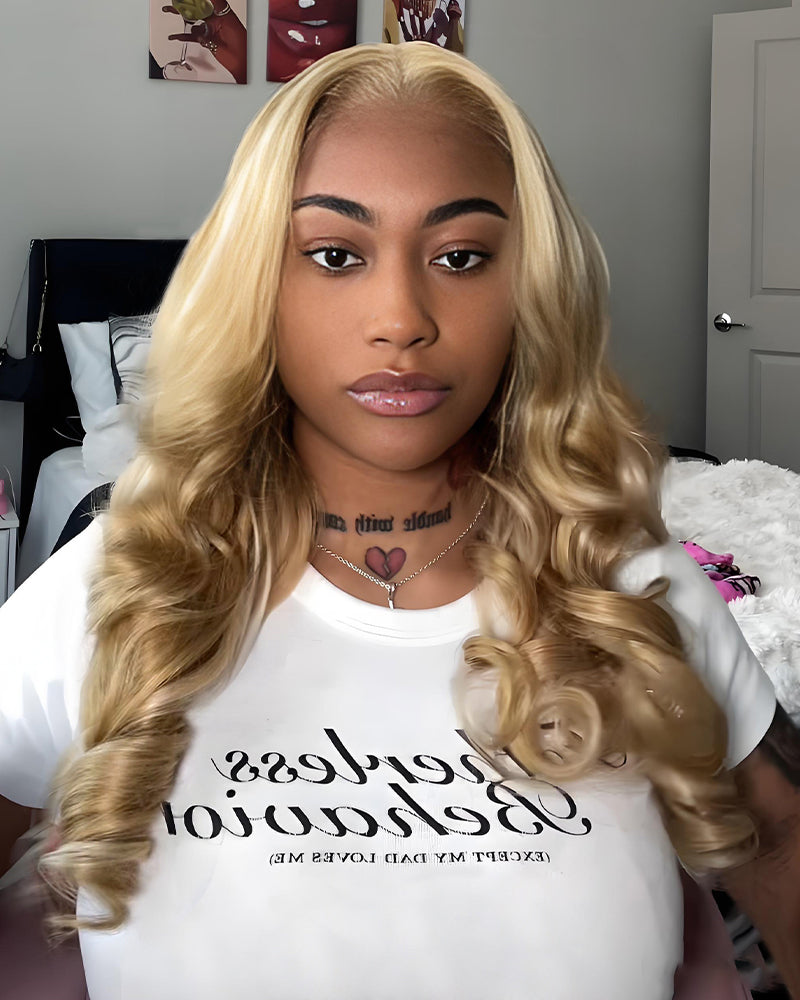 Arabella 13x6 Three-Go™ Extra Long Blonde Khaki Highlight Glueless Loose Body Wave With Drawstring 100% Human Hair Wig